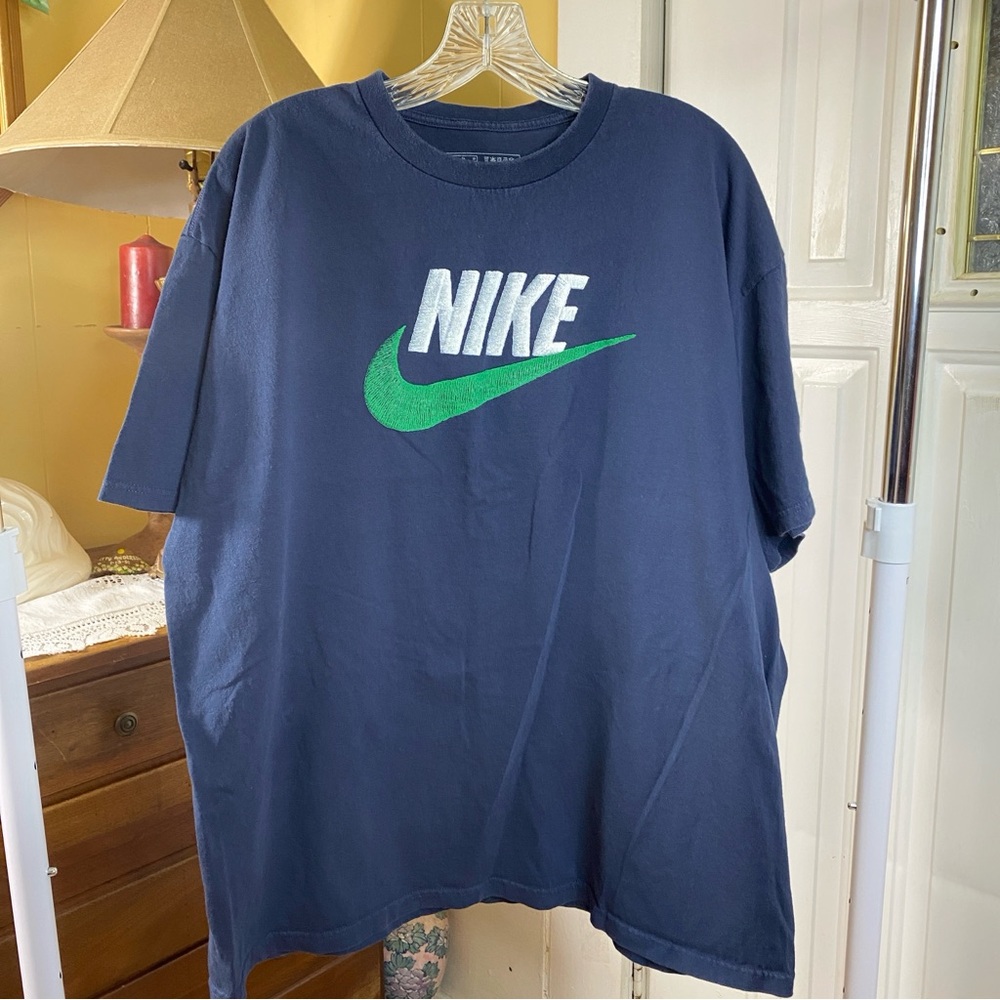 VINTAGE Nike T Shirt Men Size XL Blue Green Big Spellout Logo Check Swoosh 00s - Picture 1 of 5